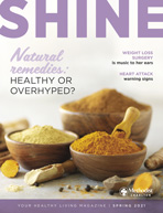 Spring 2021 Shine Magazine Cover featuring purple font and yellow spices